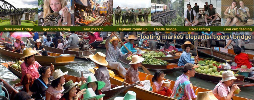 Full Day Tour Floating Market Tigers & Elephants River Kwai Bridge
